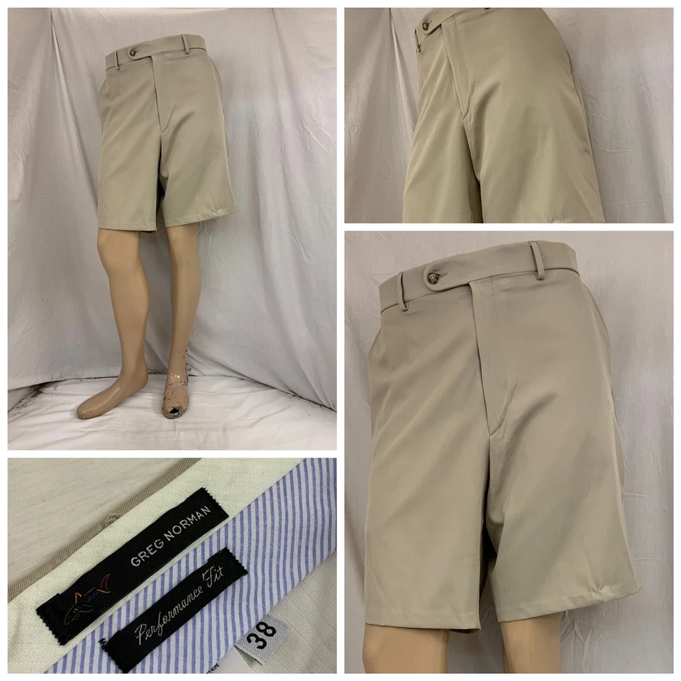 Greg Norman Golf Shorts 38 Performance Fit Tan Poly Flat Front YGI N2-693 - Image 1 of 4