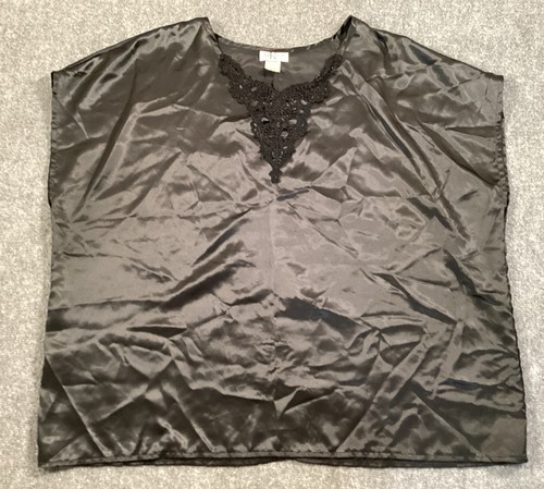 MICHAEL KORS MK Plus Top Donna 24 Nero Pizzo Pullover Tunica Raso Senza Maniche