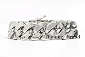 9" 20mm Mens Heavy Biker Cuban Curb Chain Link Solid Sterling Silver Bracelet - Picture 1 of 7