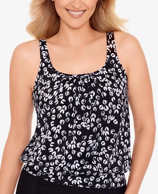 Swim Solutions Women's Printed Shirred-Neck Tankini Top Size 10 - Image 1 of 3