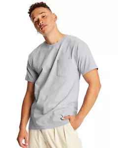 10 Pack Of Hanes 5190P Adult Stylish T Shirt Crew Neck Beefy-T Shirt With Pocket - Picture 1 of 20