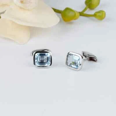 Natürlich Blau Topas Edelstein 925 Sterling Silber Manschettenknöpfe Für Herren - Bild 1 von 4