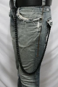 Men Black Color Metal Wallet Chain Thick Links Jeans Biker Extra Long 33" Strong - Picture 1 of 11