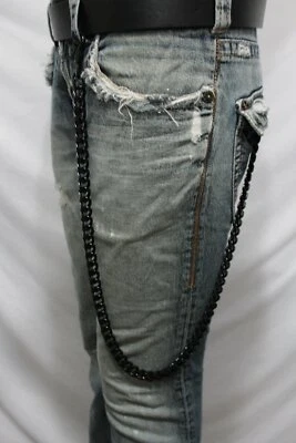 Hombres Color Negro Metal Billetera Cadena Eslabones Gruesos Jeans Motociclista Extra Largo 33" Fuerte Foto 1 de 4