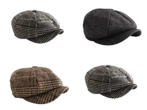 Mens Baker Boy Cap Large check 8 panel Flat Cap Newsboy Peaky Warm High Quality - Picture 1 of 11