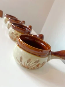 4 Vtg Ceramic Stoneware Country Wheat Soup Mugs Cups Crocks Japanese Pottery - Picture 1 of 3