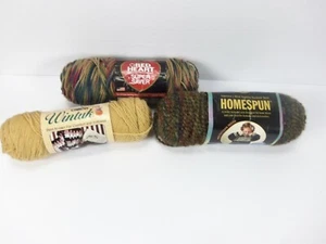 Lot of 3 Yarn Skiens Variety Colors & Brands Homespun Red Heart & Caron - Picture 1 of 7