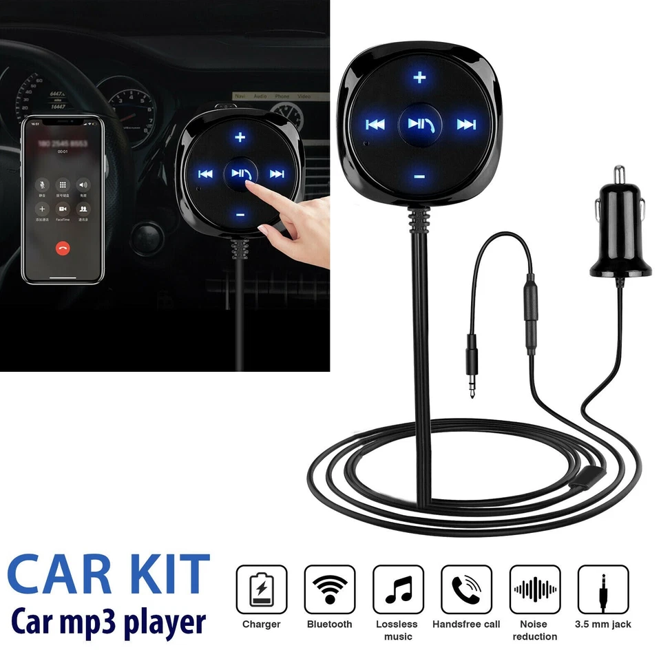 3.5mm Car AUX Bluetooth Wireless Stereo Audio Music Receiver Adapter USB Charger - Image 1 of 4
