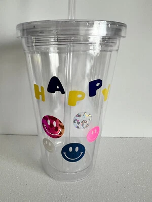 Happy Smilies Glitter Vinyl 16oz Acrylic Custom Tumbler - Image 1 of 4