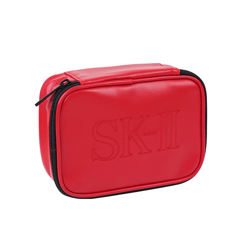 SKII Cosmetics Faux Leather Zip Makeup Bag in Red with Logo - image 1 of 4