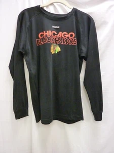 REEBOK NHL CHICAGO BLACKHAWKS BLACK LONG SLEEVE YOUTH TOP SZ L (14-16) POLYESTER - Picture 1 of 6
