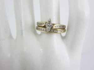 KEEPSAKE 10K YELLOW GOLD MARQUISE CLUSTER DIAMOND BRIDAL SET  0.195CT;  4.9G - Picture 1 of 11