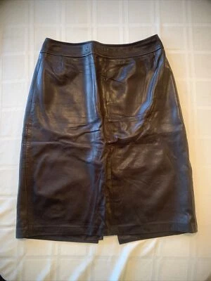Maxmara Dark Brown Leather Pencil Skirt (Size 10) Made In Italy - Image 1 of 4
