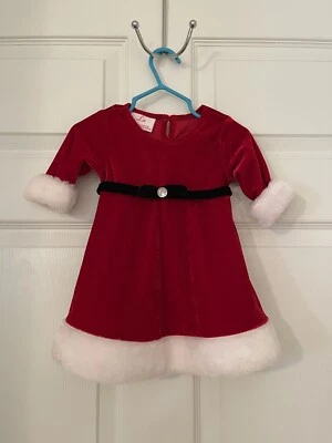 La Princess 女宝宝 3-6 个月红色柔软天鹅绒感觉圣诞老人夫人圣诞连衣裙 — 第 1/4 张图片