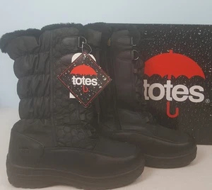Totes Boots 8M Tie Zip Waterproof Rain Snow Winter Janis Black Retail 89.99 New - Picture 1 of 7