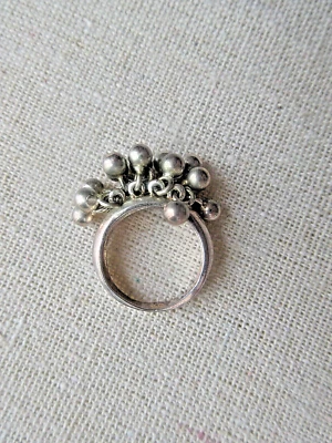 vintage silver 925 Dangle Bell Cluster charm chunky ring size 6 (approximate) - Image 1 of 4