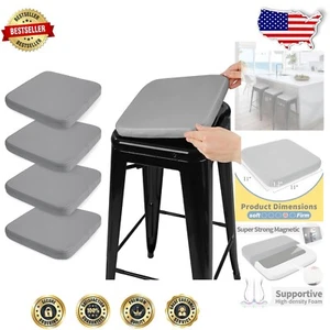 Water-Resistant Magnetic Faux Leather Bar Stool Cushions - Easy Clean 4 Pack - Picture 1 of 8