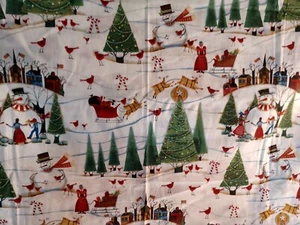 1 1/2 yds Folk Art Christmas Fabric Village Scene Village Scene Primitive 2002 - Picture 1 of 7