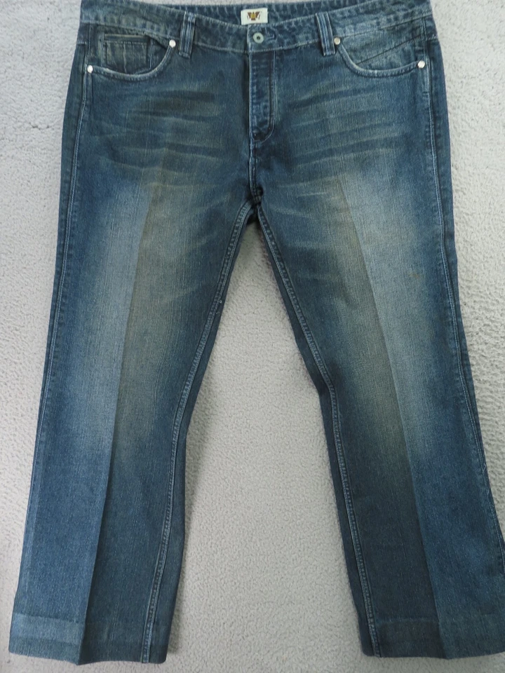 Antik Denim Jeans Mens 42x32 Blue Button Fly Cowboys Embroidered 2 Tone Vintage - Image 1 of 4