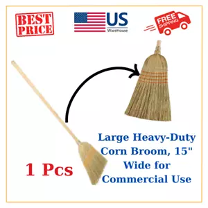 Large Heavy-Duty Corn Broom, 15" Wide for Commercial Use - Picture 1 of 5