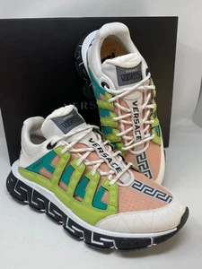 $950 Men's Versace Trigreca Sneakers White Mauvelous Citron DSU80941A02709 44 11 - Picture 1 of 12