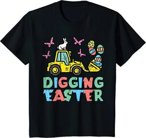 Digging Easter Loader Eggs Bunny Cute Kids Toddler Youth Unisex T-shirt - Picture 1 of 7