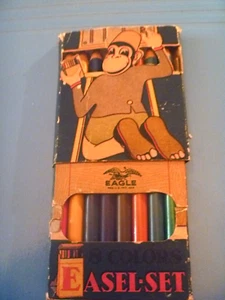 Vintage/Antique 1933 Eagle Wood Crayon Set Monkey Box - Picture 1 of 10