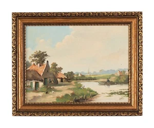 European Landscape Farmhouse Oil Painting Signed KOOI - Picture 1 of 11