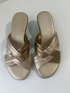 Italian Shoemakers Slip-on Wedge Sandal Gold Size 7 - Picture 1 of 9