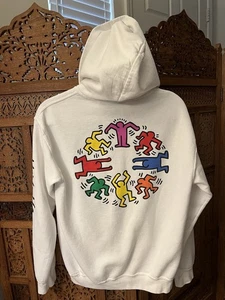 Keith Haring Artist Hoodie weiß Pull Over Kapuzenpullover Gr. Small ohne Kordel - Bild 1 von 7