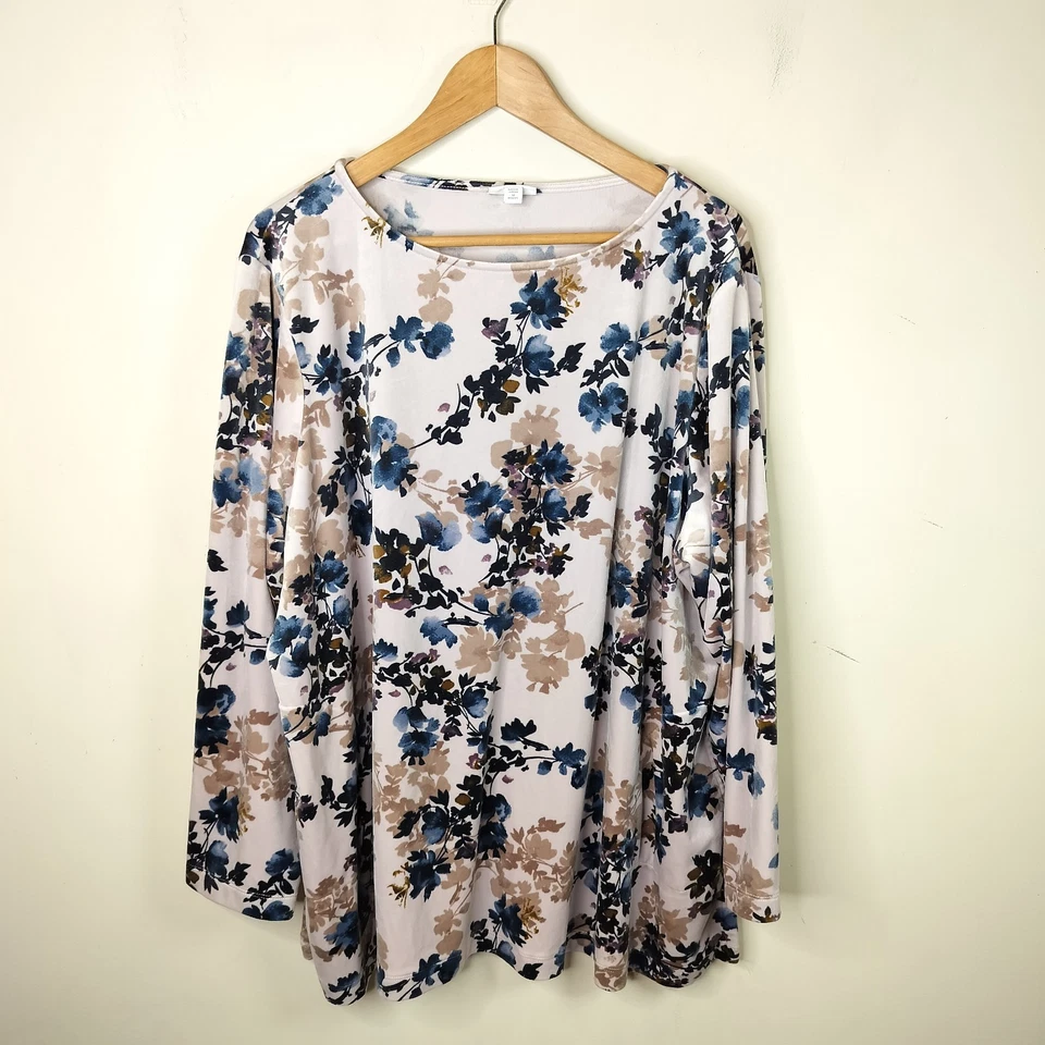 Túnica Top de Terciopelo Floral Pure J Jill 3X con Bolsillos Manga Larga Plus Cómoda Foto 1 de 4