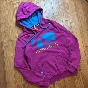 EVISU Jeans Rosa Sudadera con Capucha Dos Tonos Azul Claro Japonés Streetwear Informal Japón - Imagen 1 de 5