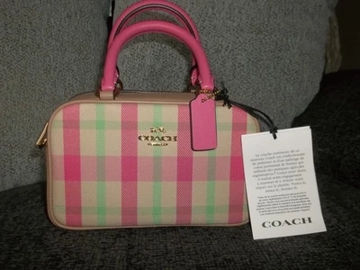 NWT AUTH Coach Satchel Crossbody Bag W/Plaid Print CBI90 Pink Multi - Image 1 of 4
