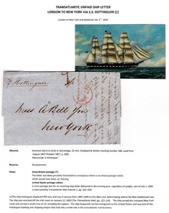 London England - New York NY 1848 Stempelloser Brief via S.S. Hottinguer - Bild 1 von 6