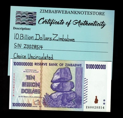 Auténtico billete de repuesto de 10 mil millones de dólares de Zimbabwe ZA 2008 UNC ZA0028514 Foto 1 de 3