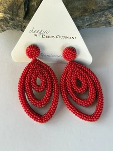 Pendientes Deepa Gurnani Cuentas Rojas Cuelgan Lágrima Postes - Imagen 1 de 5