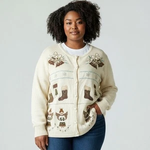 Vintage Bechamel Not Ugly Christmas Cardigan Pullover weiß Engel Strümpfe 2XL - Bild 1 von 6