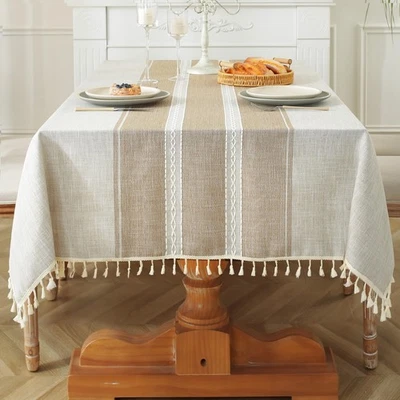 Cotton Linen Waterproof Tablecloth for Dining Table Rustic Farmhouse Kitchen ... - Image 1 of 4