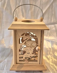 Windlichtlaterne Holz mit Motiv Eule aus Seiffen - Bild 1 von 11