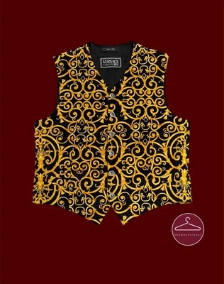 Chaleco de Terciopelo VERSACE CLASSIC V2 Estampado Barroco Vintage Talla 54 Negro y Dorado Foto 1 de 4