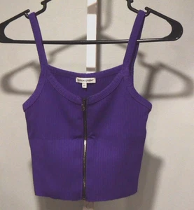 Nuevo sin etiquetas Top Corto Algodón Citizen Acanalado Cremallera XS Púrpura Elástico Tejido Hecho en EE. UU. - Imagen 1 de 3