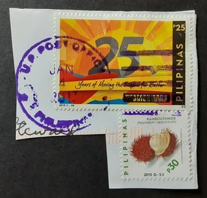 PHILIPPINES 2015 25p Western Union 30p Ramboutanier Fruit on Piece XF 8278-1 - Picture 1 of 1