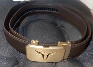 New! Keeza Legend Bull Mens Genuine Leather. Ratchet Belt Brown 40-48 Adjustable - Picture 1 of 8