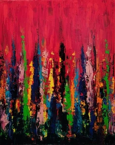 abstract oil painting Red Cityscape original 16x20 Amanda Norman Contemporary  - Picture 1 of 7