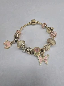 Gold Authentic European Charm Bracelet with charms - Picture 1 of 5