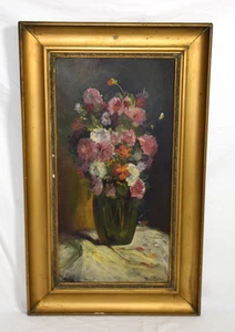 RÖHM qualitätvolles Stillleben Ölgemälde auf Pappe signiert STROHBLUMEN vertikal - Bild 1 von 8