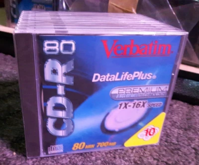 Verbatim CD-R 80 Data Life Plus Premium A20 Blue Tech New 10 Pack! Vintage 700mb - Image 1 of 3