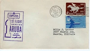 FIRST FLIGHT DELTA AIRLINES TO ARUBA, NEW ORLEANS, LA 1961  FDC8666 - Picture 1 of 2