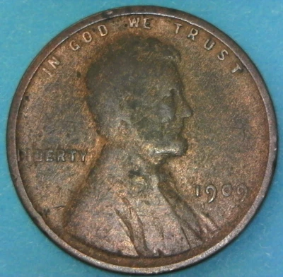 1909 Lincoln centavo de trigo amadeirado mistura de liga imprópria erro bonito - Imagem 1 de 4