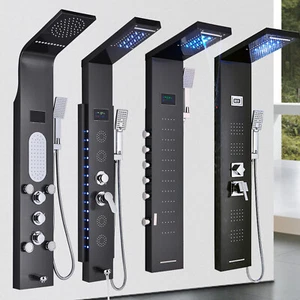Panel de ducha baño sistema de ducha acero inoxidable juego de ducha con ducha de mano grifo negro - Imagen 1 de 105